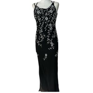 Scala Handmade Silk Formal Maxi Gown Black Embellished Size Small 5/6 NWT